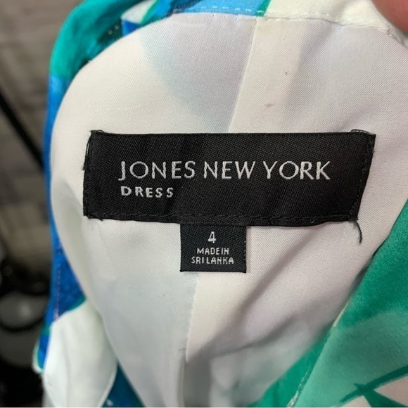 Jones New York Fit Flare Midi Dress Sz 4 Blue Green White Tropical Button Front - Picture 9 of 11